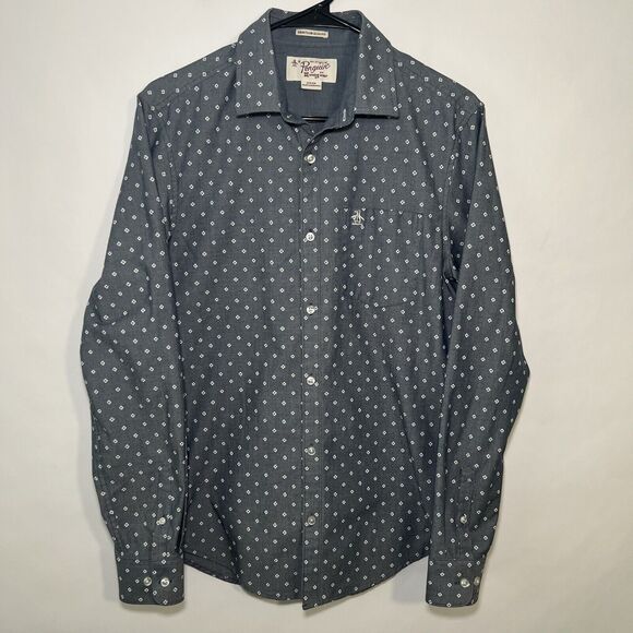 Original Penguin Heritage Slim Fit Button Up Shirt Mens Size S Small Blue Floral - Picture 1 of 9